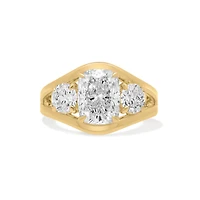 Three Stone Elongated Cushion Engagement Ring with 3.5 Carat Lab Created Diamond in 14kt Yellow Gold