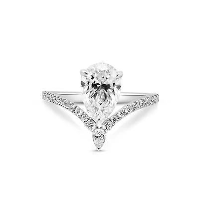 Chevron Engagement Ring with 2.20 Carat Lab Created Diamond in 14kt White Gold
