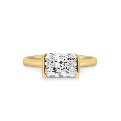 Elongated Radiant Engagement Ring with 2.00 Carat Lab Created Diamond in 14kt Yellow Gold