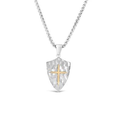 Shield Cross Pendant in Stainless Steel with 22″ Chain