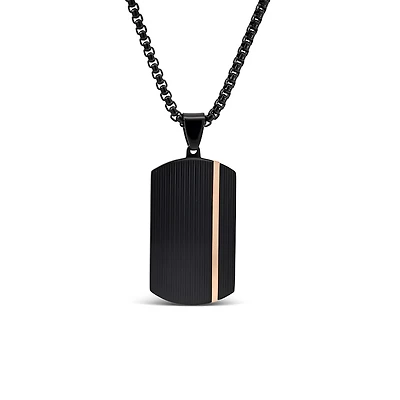 Dog Tag Pendant in Black and Rose Tone Stainless Steel with 22″ Chain