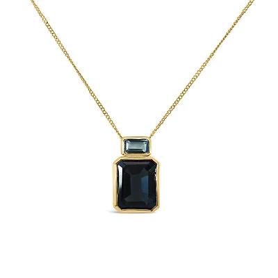 Pendant with Swiss Blue Topaz and 9×7 MM London Blue Topaz in 10kt Yellow Gold with Chain