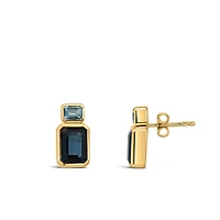 Earrings with Swiss Blue Topaz and 8x6MM London Blue Topaz in 10kt Yellow Gold