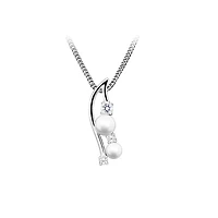 Pendant with Freshwater Pearl and Cubic Zirconia in Sterling Silver with Chain