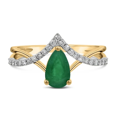 Ring with Pear Shape Emerald and .20 Carat TW of Diamonds in 10kt Yellow Gold