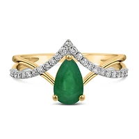 Ring with Pear Shape Emerald and .20 Carat TW of Diamonds in 10kt Yellow Gold