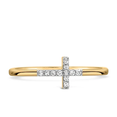 East West Cross Ring with .05 Carat TW of Diamonds in 10kt Yellow Gold