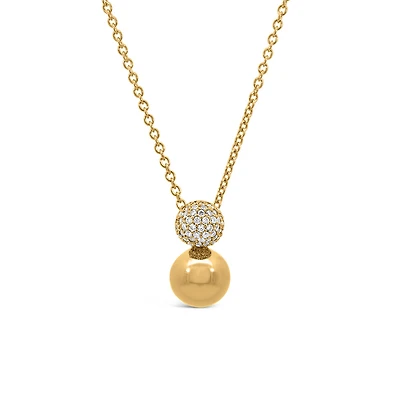 7MM Ball Pendant with Cubic Zirconia in Gold Plated Sterling Silver with Chain