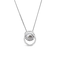 Pendant with 6.5mm Freshwater Pearl and .03 Carat TW of Diamonds in 10kt White Gold with Chain