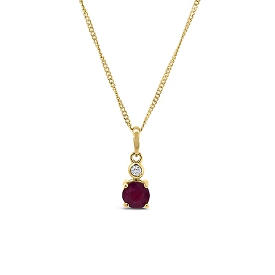 Pendant with Ruby and White Topaz in 10kt Yellow Gold with Chain