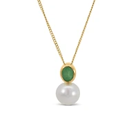 Pendant with 6.5mm Freshwater Pearl and Emerald in 10kt Yellow Gold with Chain