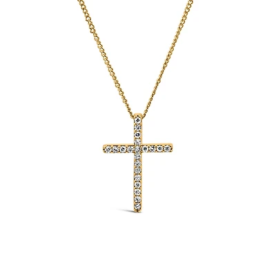 Cross Pendant with .06 Carat TW of Diamonds in 10kt Yellow Gold with Chain