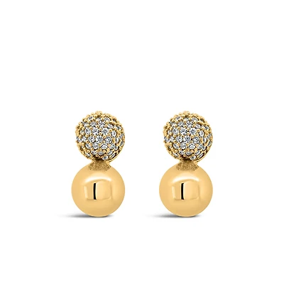 7MM Ball Earrings with Cubic Zirconia in Gold Plated Sterling Silver