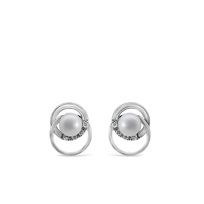 Earrings with 4mm Freshwater Pearl and .04 Carat TW of Diamonds in 10kt White Gold