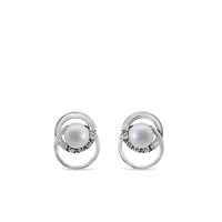 Earrings with 4mm Freshwater Pearl and .04 Carat TW of Diamonds in 10kt White Gold