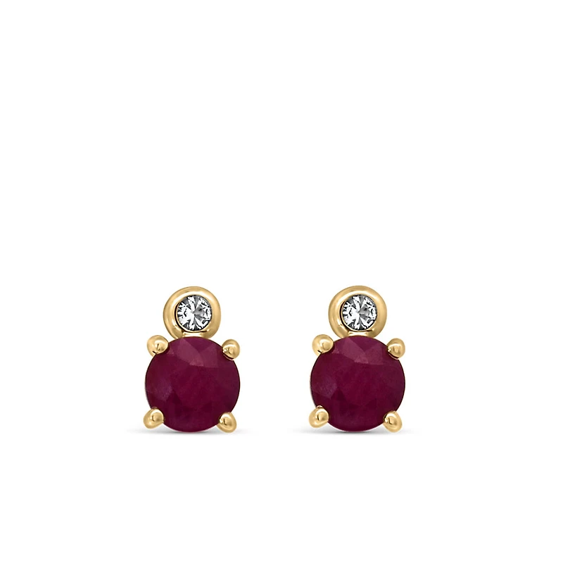 Earrings with Ruby and White Topaz in 10kt Yellow Gold