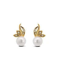 Earrings with 6.5mm Freshwater Pearl and .04 Carat TW of Diamonds in 10kt Yellow Gold