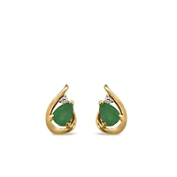 Earrings with Emerald and .01 Carat Diamond in 10kt Yellow Gold