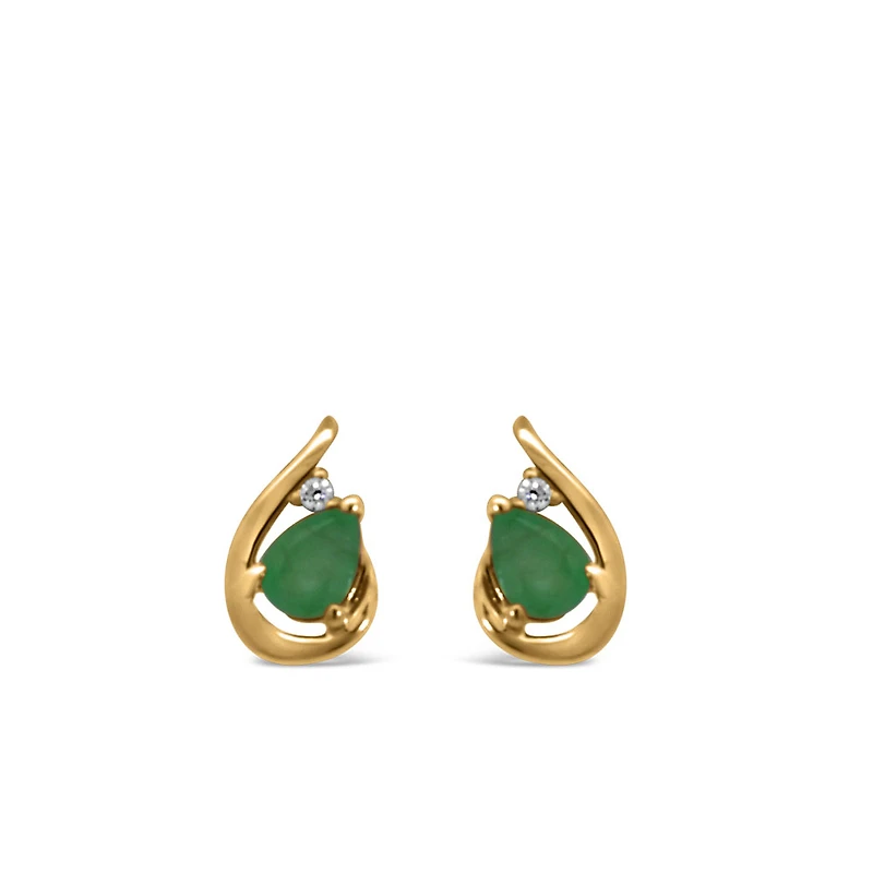 Earrings with Emerald and .01 Carat Diamond in 10kt Yellow Gold