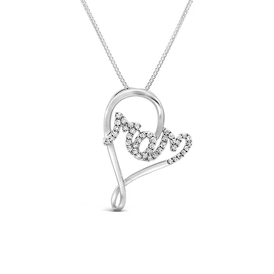 Mom Heart Pendant with .15 Carat TW of Diamonds in Sterling Silver with Chain
