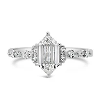 Elongated Hexagon Engagement Ring with 1.80 Carat TW of Lab Created Diamonds in 14kt White Gold