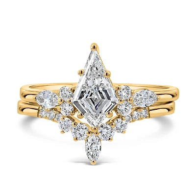 Kite Cut Engagement Ring Set with 1.50 Carat TW of Lab Created Diamonds in 14kt Yellow Gold