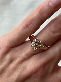 Elongated Cushion Cut Engagement Ring with 2.50 Carat Champagne Lab Created Diamond in 14kt Yellow Gold