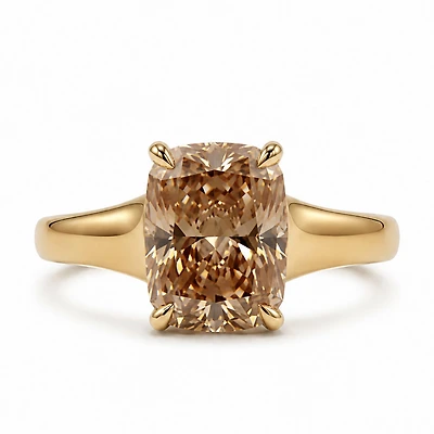 Elongated Cushion Cut Engagement Ring with 2.50 Carat Champagne Lab Created Diamond in 14kt Yellow Gold