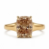 Elongated Cushion Cut Engagement Ring with 2.50 Carat Champagne Lab Created Diamond in 14kt Yellow Gold