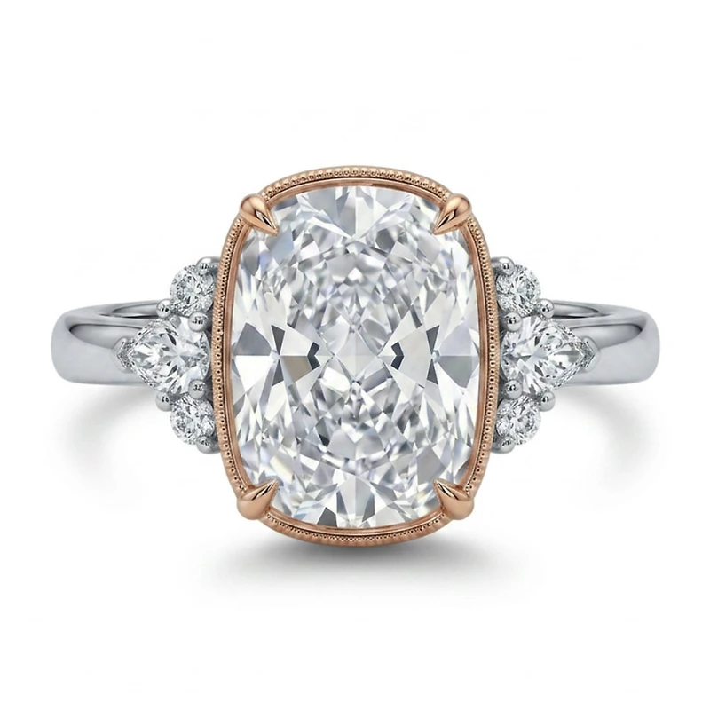 Cushion Cut Engagement Ring with 3.25 Carat TW of Lab Created Diamonds in 14kt White and Rose Gold