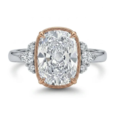 Cushion Cut Engagement Ring with 3.25 Carat TW of Lab Created Diamonds in 14kt White and Rose Gold