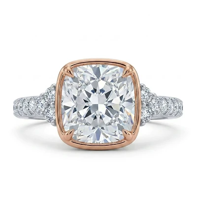 Cushion Cut Engagement Ring with Carat TW of Lab Created Diamonds in 14kt White and Rose Gold