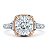 Cushion Cut Engagement Ring with Carat TW of Lab Created Diamonds in 14kt White and Rose Gold