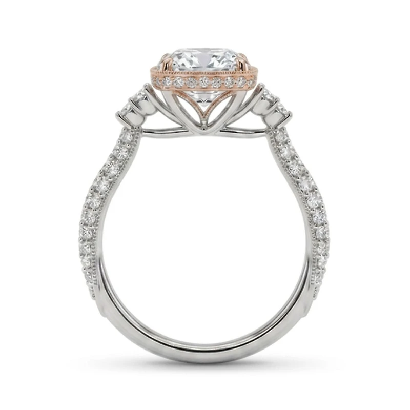 Cushion Cut Engagement Ring with Carat TW of Lab Created Diamonds in 14kt White and Rose Gold