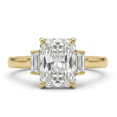 Elongated Radiant Engagement Ring with 3.25 Carat TW of Lab Created Diamonds in 14kt Yellow Gold
