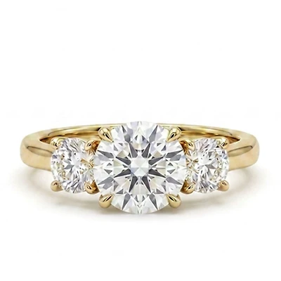 Round Three Stone Engagement Ring with 3.50 Carat TW of Lab Created Diamonds in 14kt Yellow Gold
