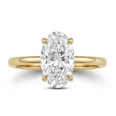 Moval Solitaire Engagement Ring with 2.00 Carat of Lab Created Diamond in 14kt Yellow Gold