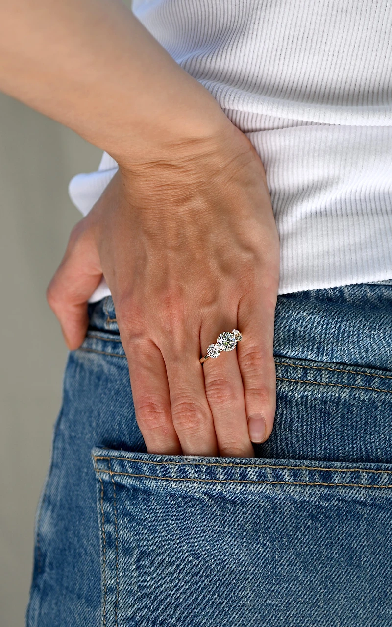 Round Three Stone Engagement Ring with 3.50 Carat TW of Lab Created Diamonds in 14kt Yellow Gold