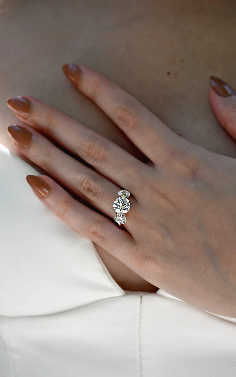 Round Three Stone Engagement Ring with 3.50 Carat TW of Lab Created Diamonds in 14kt Yellow Gold
