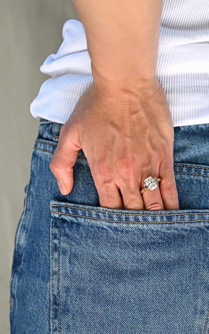 Elongated Radiant Engagement Ring with 3.25 Carat TW of Lab Created Diamonds in 14kt Yellow Gold