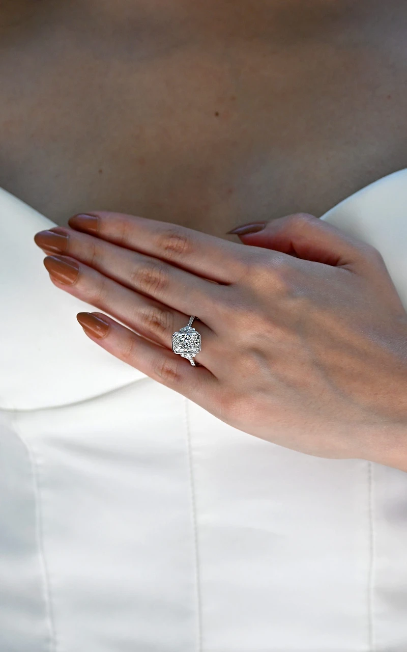 Elongated Radiant Engagement Ring with Carat TW of Lab Created Diamonds in 14kt Gold