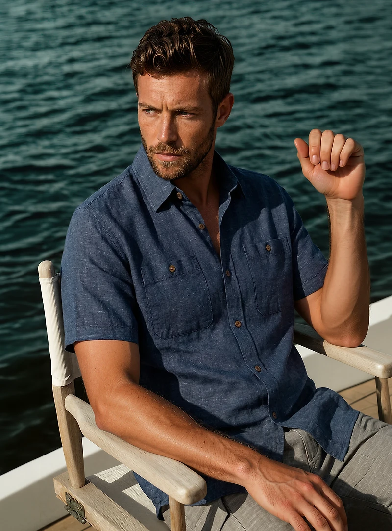 JON | Chemise à Manches Courtes En Lin Et Coton Slub