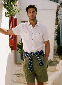 JON | Chemise à Manches Courtes En Lin Et Coton Slub