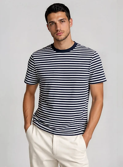 MICAL | Semi Fit Striped Crewneck T-Shirt