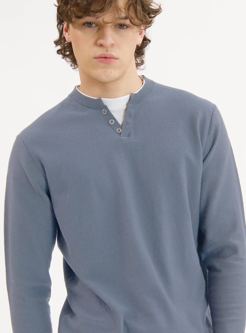 REID | Henley Cotton Blend Long-Sleeve Sweater