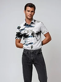 LEVINE | Tropical Short Sleeve Stretch Shirt