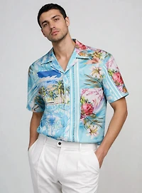 LAZO | Tropical Paradise Printed Stretch Shirt