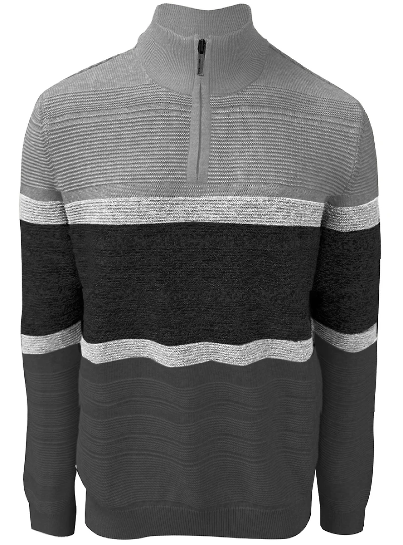 LENNY | Raised Stripe Fine-Gauge Mock-Zip Sweater