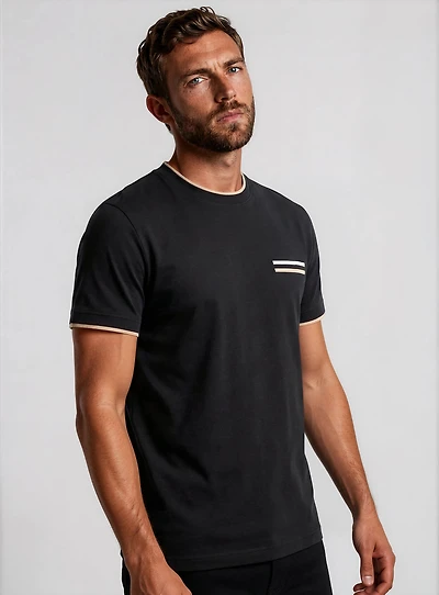 DYLAN | cotton t-shirt with rib neck and chest faux pocket