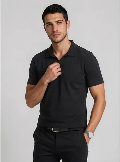 JAXON | Semi-fit stretch Johnny collar Polo